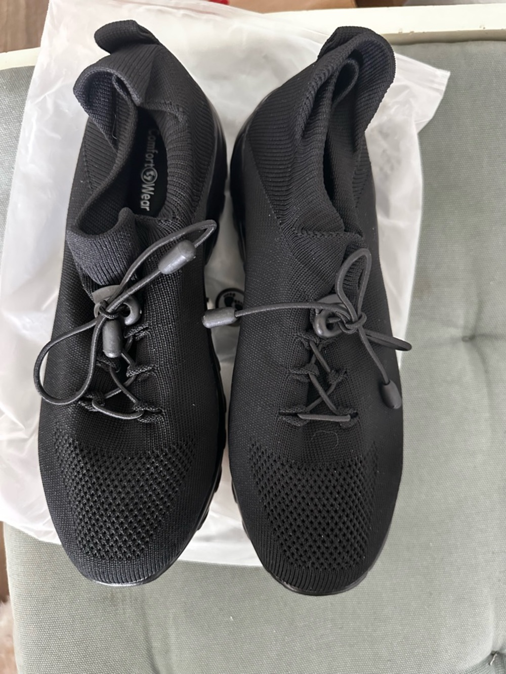 COMFORT WEAR Black Knit Slip-On Women’s ORTHO Travel Sneakers